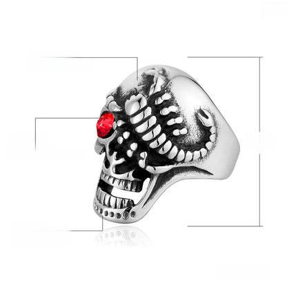 Hip-Hop Skull Titanium Steel Inlay Rhinestones 18K Gold Plated Halloween Men's Rings