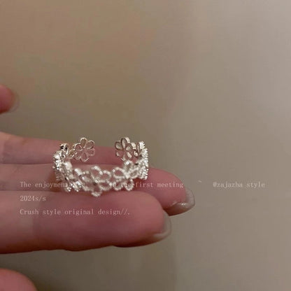 Minimalist Heart Shape Flower Bow Knot Copper Inlay Artificial Pearls Opal Zircon Rings