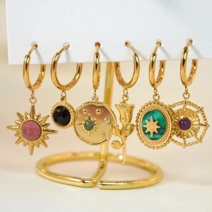 6 Pieces Minimalist Classic Style Heart Shape Plating Inlay 304 Stainless Steel Rhinestones Drop Earrings