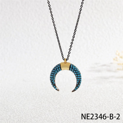 Copper Cable Chain Inlay Moon Zircon Pendant Necklace