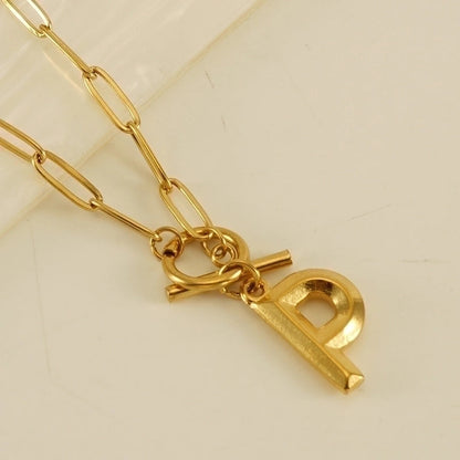 Fashion Letter 304 Stainless Steel Titanium Steel 18K Gold Plated Polishing Gold Plated Pendant Necklace