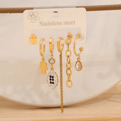 1 Set Elegant Minimalist Star Heart Shape Bow Knot 304 Stainless Steel Titanium Steel Glass Zircon 18K Gold Plated Drop Earrings