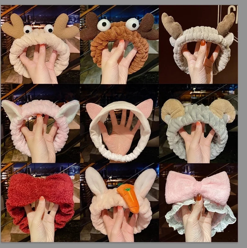 Cat Ears Hair Band Hair Band Korean Plush Internet Celebrity Rabbit Ear Hair Accessories Bow Face Wash Hair Band