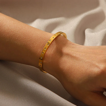 IG Style Round Stainless Steel Diamond Inlay Bangles