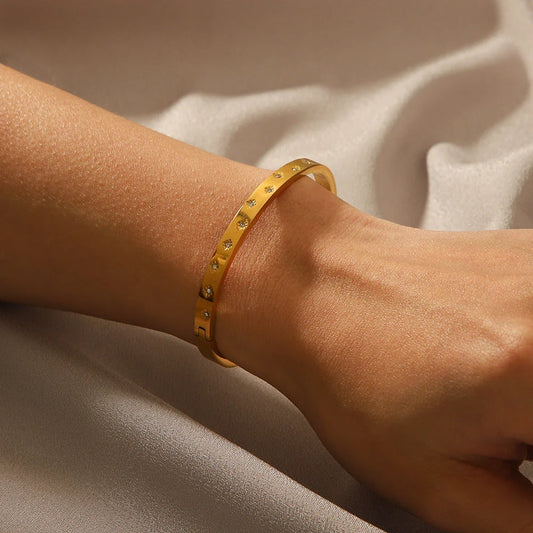 IG Style Round Stainless Steel Diamond Inlay Bangles