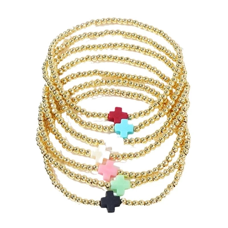 Arylic Copper Beaded Cross Bracelets