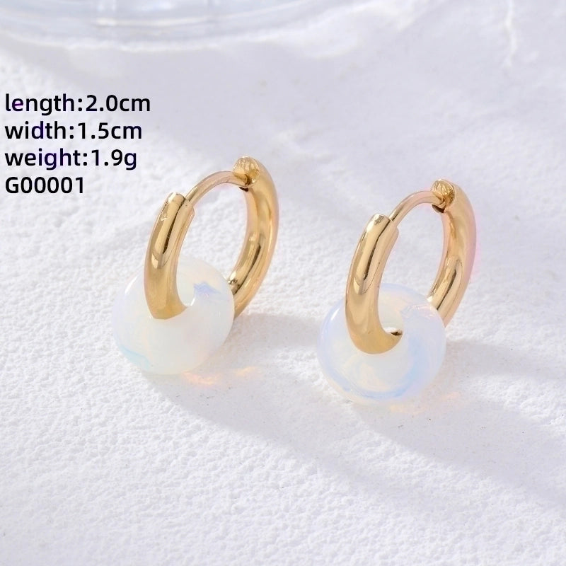 2 Pieces Retro Minimalist Round Plating 304 Stainless Steel Natural Stone Gold Plated Earrings