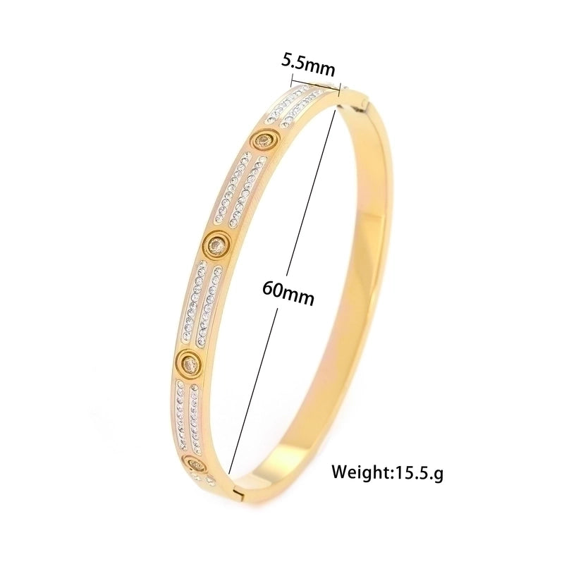 Elegant Modern Style Roman Style Stripe Stainless Steel Titanium Steel Steel Plating Inlay Zircon 18k Gold Plated Rose Gold Plated Silver Plated Bangle