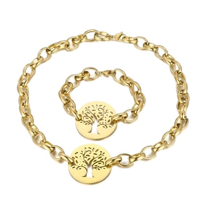 Fashion Tree Titanium Steel Plating Hollow Out Bracelets Necklace