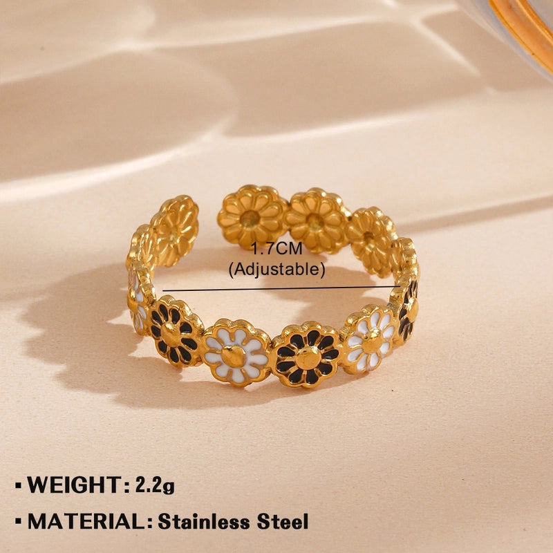 Minimalist Flower 304 Stainless Steel Plating Open Rings