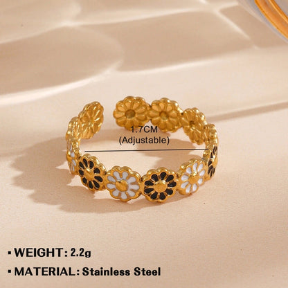 Minimalist Flower 304 Stainless Steel Plating Open Rings