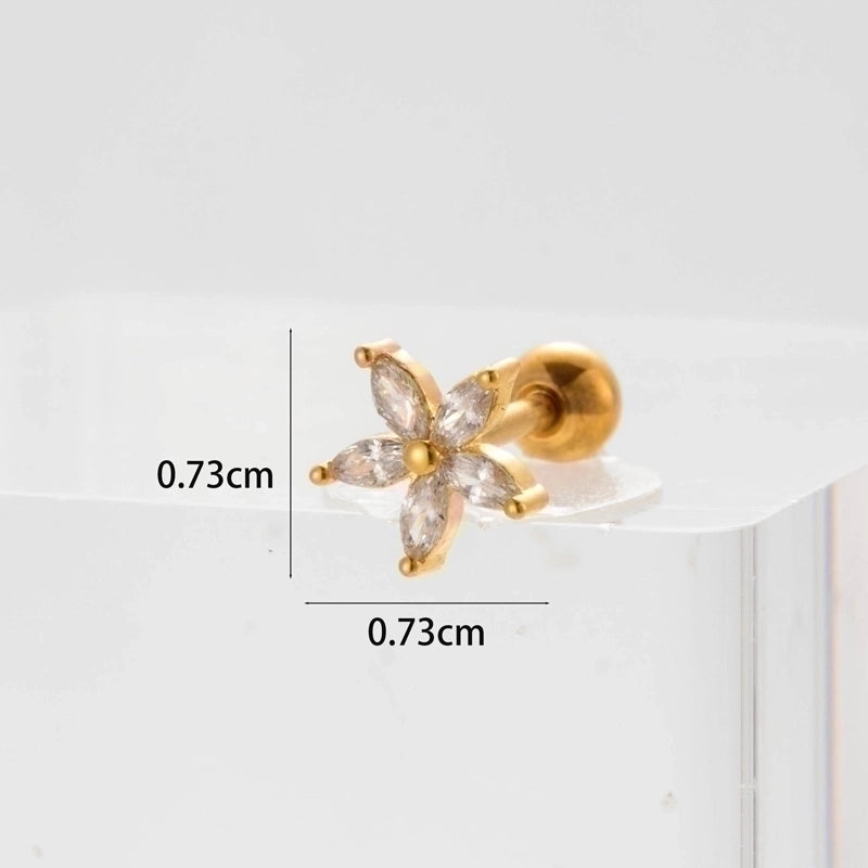 Ear Cartilage Rings & Studs Flower 316L Stainless Steel Copper Inlaid Zircon