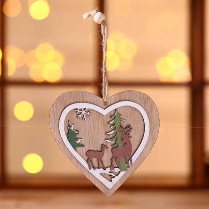 Christmas Christmas Tree Star Heart Shape Wood Party Hanging Ornaments