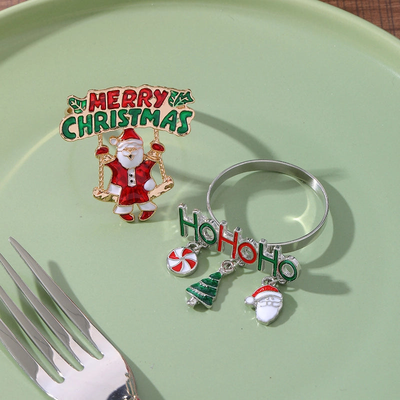 Christmas Cute Penguin Christmas Tree Santa Claus Alloy Napkin Rings 1 Piece