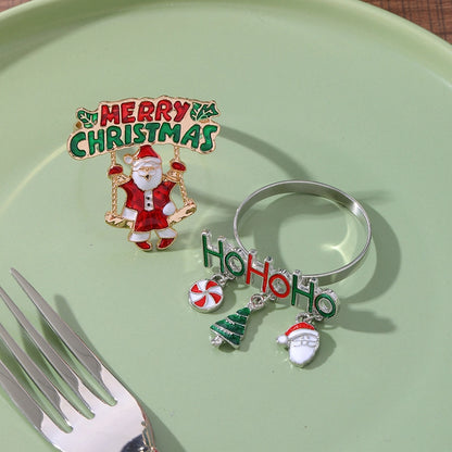 Christmas Cute Penguin Christmas Tree Santa Claus Alloy Napkin Rings 1 Piece