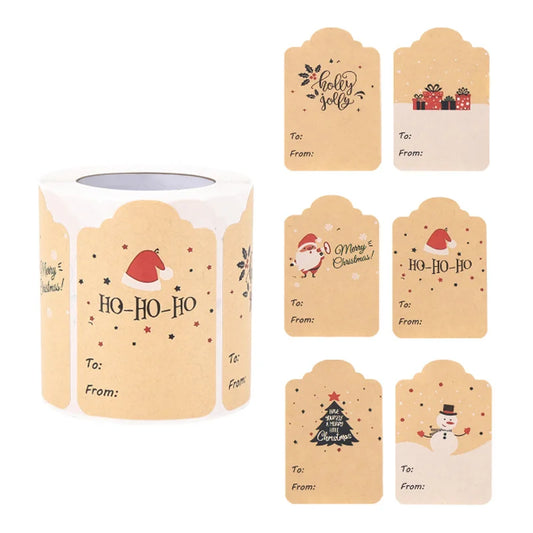 6 Design Rectangular Irregular Kraft Paper Christmas Stickers Holiday Decoration Self-adhesive Gift Tags