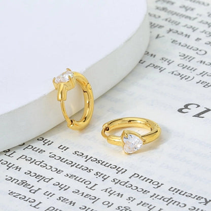 1 Pair Minimalist Heart Shape Inlay Titanium Steel Zircon Earrings