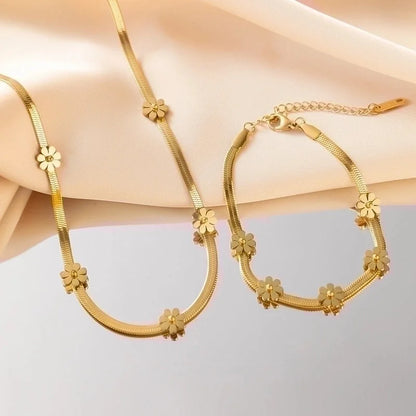 Minimalist Flower Titanium Steel Plating Bracelets Necklace