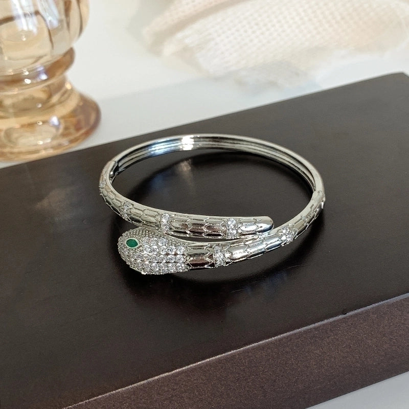 Brass Glam Luxurious Shiny Plating Inlay Snake Zircon Bangle