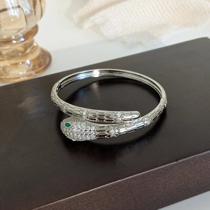 Brass Glam Luxurious Shiny Plating Inlay Snake Zircon Bangle
