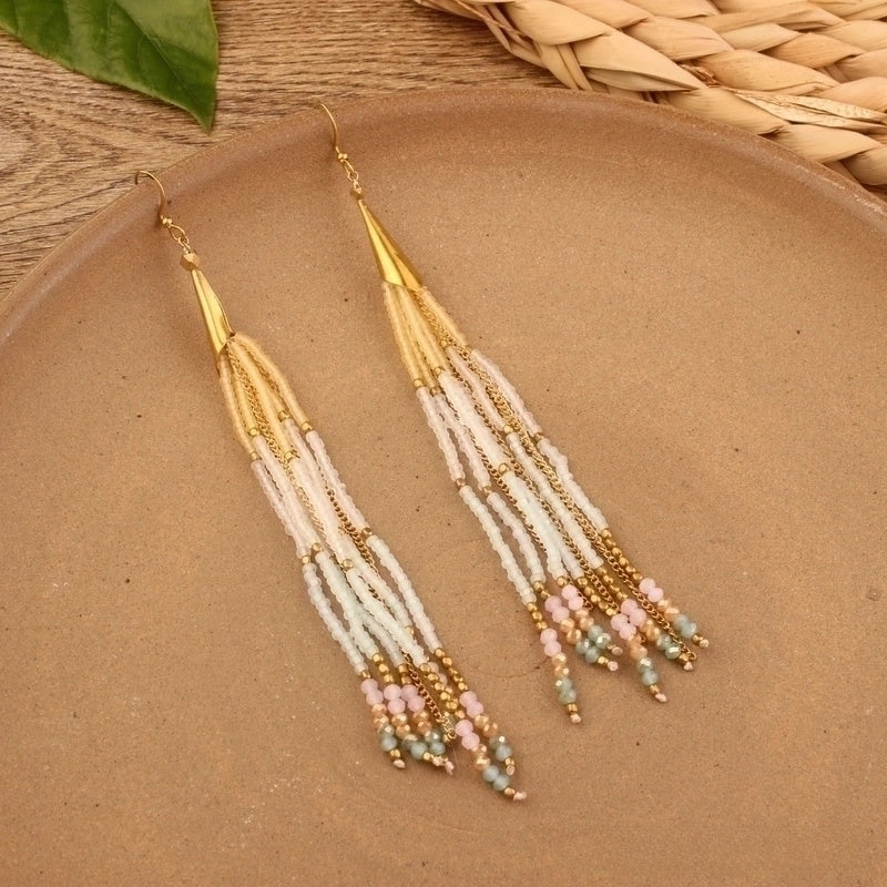 Bohemian Sector Synthetic Gemstones Shell Copper Tassel Mesh Women's Ear Hook