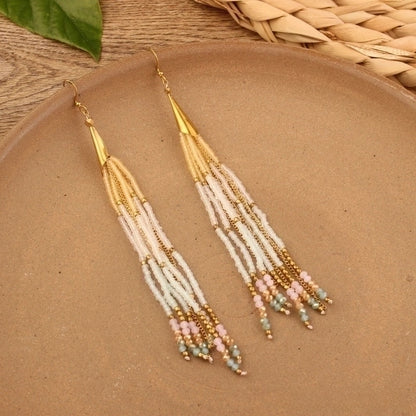 Bohemian Sector Synthetic Gemstones Shell Copper Tassel Mesh Women's Ear Hook