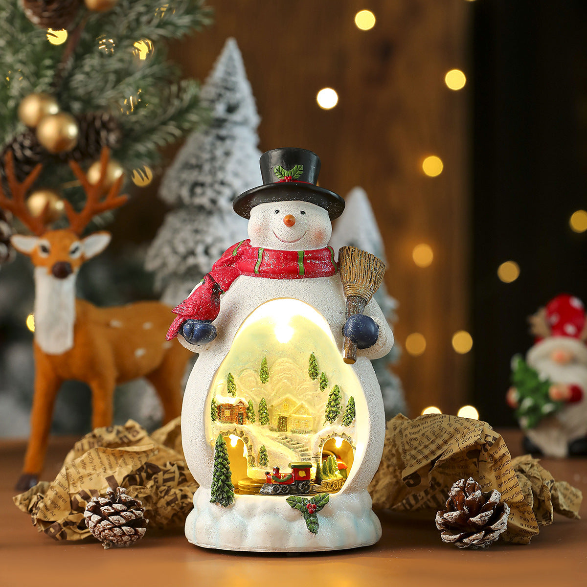 Multiple Christmas Rotating Resin Glowing Music Box Ornaments Rotating Small Train Christmas Gift