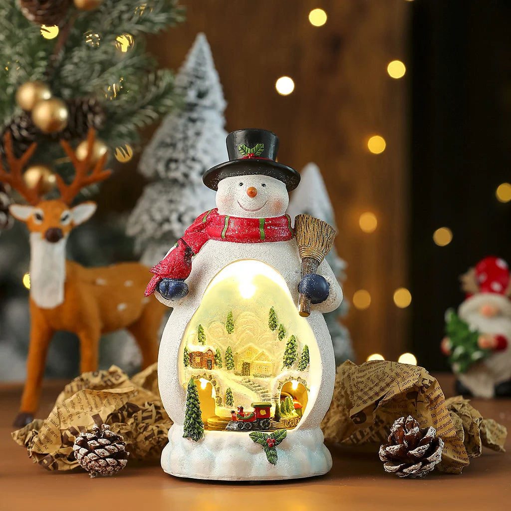 Multiple Christmas Rotating Resin Glowing Music Box Ornaments Rotating Small Train Christmas Gift
