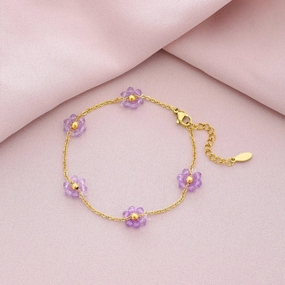 Sweet Shiny Petal 201 Stainless Steel Artificial Crystal 18K Gold Plated Bracelets In Bulk