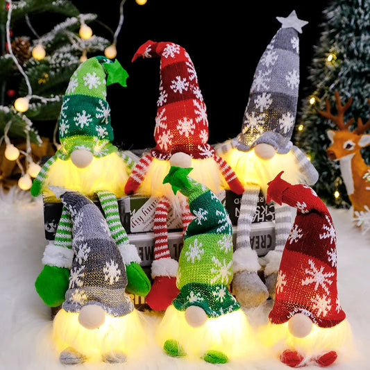 Christmas Faceless Doll Knitted Hat Glowing Forest Old Man Ornament Christmas Scene Decoration Prop