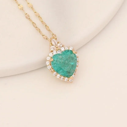 Fashion Heart Shape Stainless Steel Copper Inlay Zircon Pendant Necklace 1 Piece