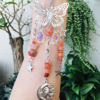 Christmas Pastoral Sun Butterfly Crystal Pendant Wind Chime Wall Art