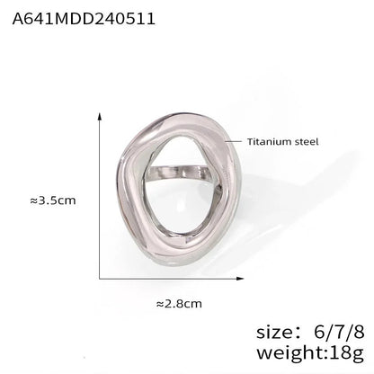 IG Style Minimalist Korean Style Oval 304 Stainless Steel 18K Gold Plated Hollow Out Rings
