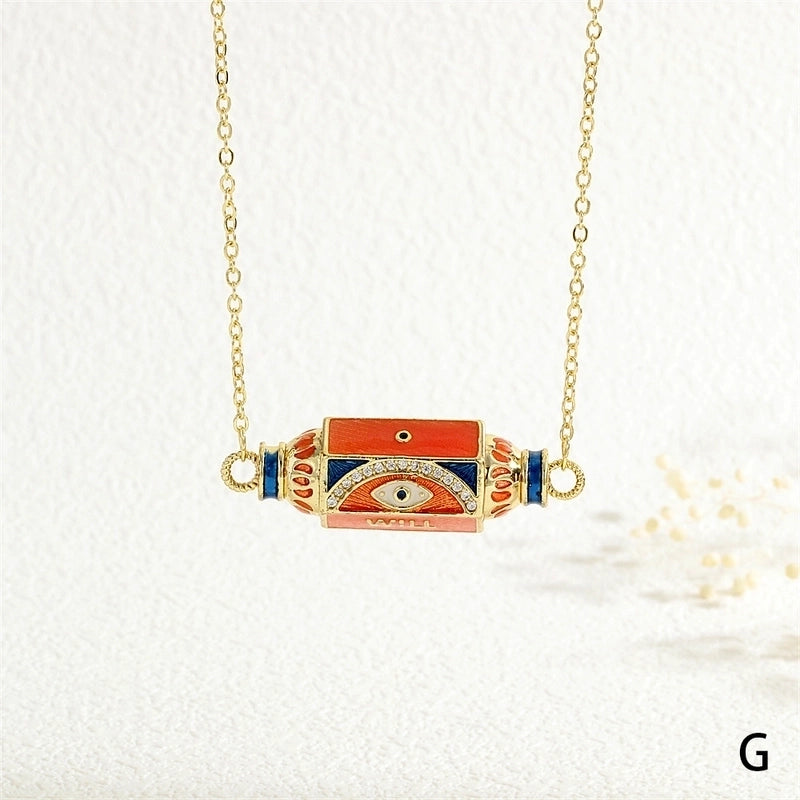 Copper 18K Gold Plated Plating Inlay Devil's Eye Heart Shape Candy Zircon Pendant Necklace