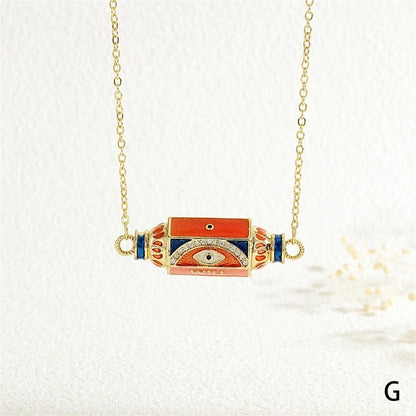 Copper 18K Gold Plated Plating Inlay Devil's Eye Heart Shape Candy Zircon Pendant Necklace