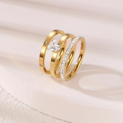 Elegant Minimalist Solid Color 304 Stainless Steel Zircon Gold Plated Plating Inlay Rings