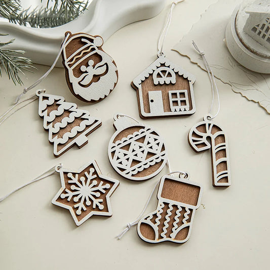 Christmas Ornaments Nordic Carved Cabin Hanging Decoration Christmas Tree Snowflake Diy Window Display Christmas Decoration