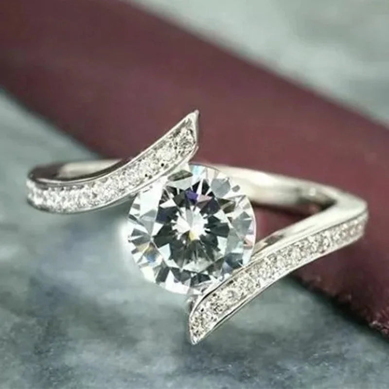 Modern Style Geometric Copper Inlay Zircon Rings