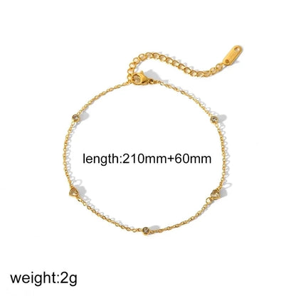Minimalist Classic Style Solid Color 304 Stainless Steel Zircon 18K Gold Plated Plating Bracelets Anklet