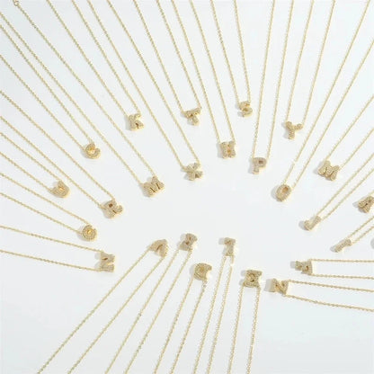 Copper 14K Gold Plated Vintage Style Minimalist Commute Inlay Letter Zircon Pendant Necklace