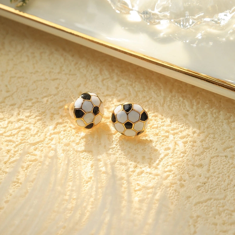 1 Pair Minimalist Sports Commute Basketball Football Enamel Plating 304 Stainless Steel 14K Gold Plated Ear Studs