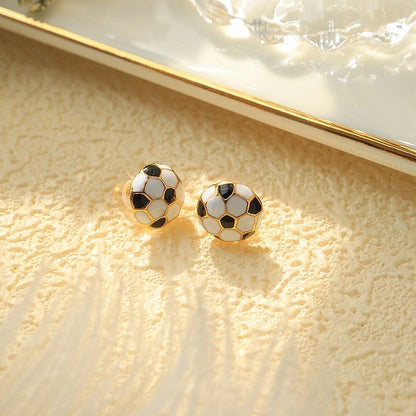 1 Pair Minimalist Sports Commute Basketball Football Enamel Plating 304 Stainless Steel 14K Gold Plated Ear Studs