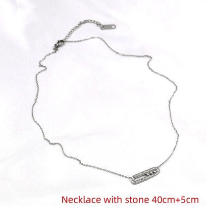 Wedding Bridal Shiny Paper Clip Titanium Steel Zircon 18K Gold Plated Hollow Out Bracelets Necklace