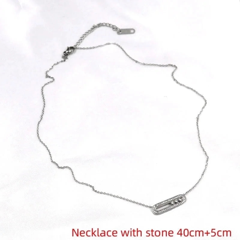 Wedding Bridal Shiny Paper Clip Titanium Steel Zircon 18K Gold Plated Hollow Out Bracelets Necklace