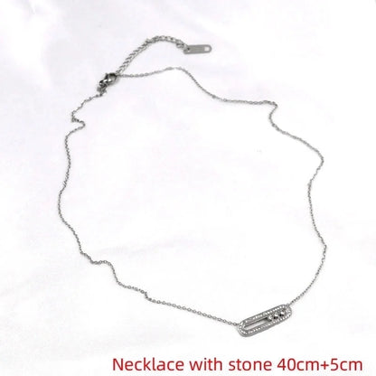 Wedding Bridal Shiny Paper Clip Titanium Steel Zircon 18K Gold Plated Hollow Out Bracelets Necklace