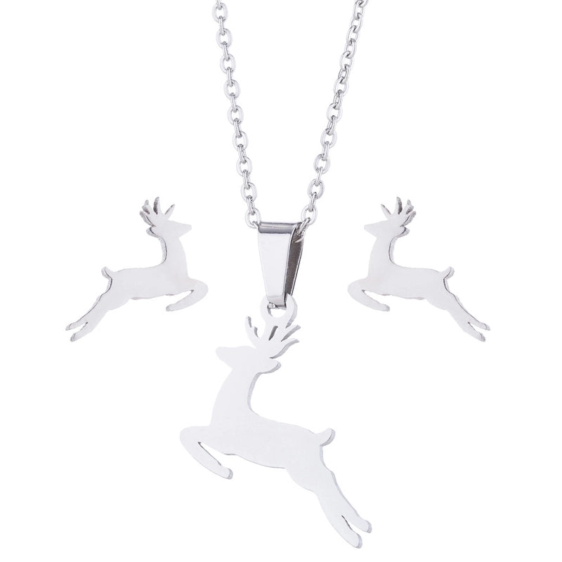 Fashion Heart Shape Butterfly Elephant 201 Stainless Steel 18K Gold Plated Earrings Necklace