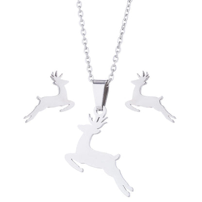 Fashion Heart Shape Butterfly Elephant 201 Stainless Steel 18K Gold Plated Earrings Necklace