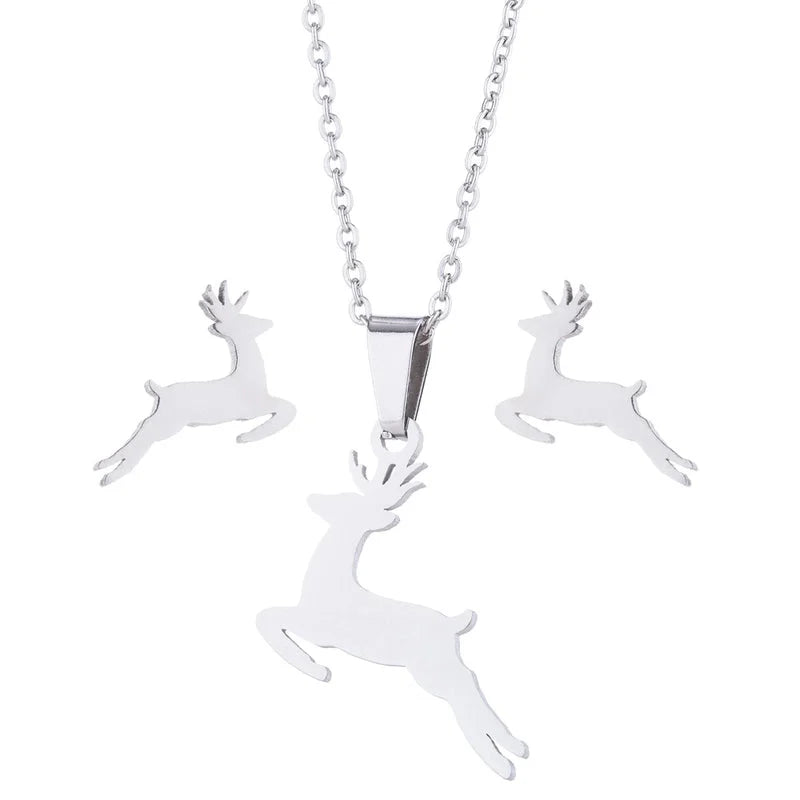 Fashion Heart Shape Butterfly Elephant 201 Stainless Steel 18K Gold Plated Earrings Necklace