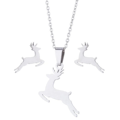 Fashion Heart Shape Butterfly Elephant 201 Stainless Steel 18K Gold Plated Earrings Necklace