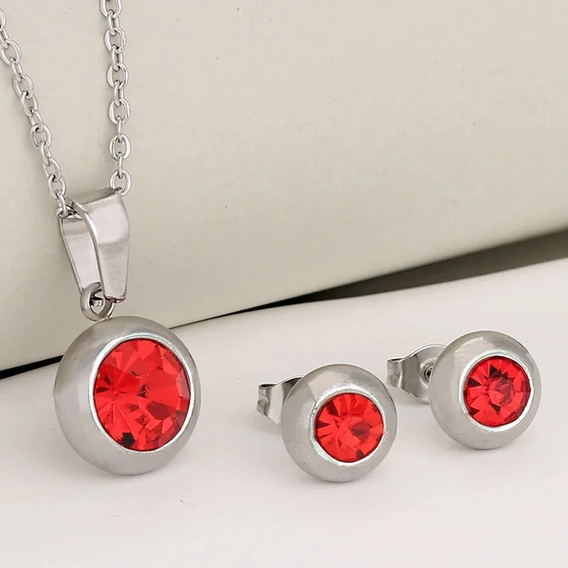 Luxurious Classic Style Shiny Round 304 Stainless Steel Crystal Zirconium 18K Gold Plated Plating Jewelry Set